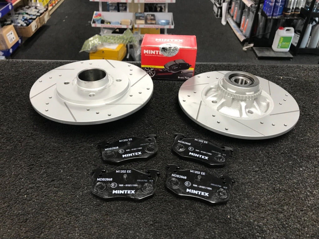 RENAULT  CLIO SPORT 172  BRAKE DISC DRILLED GROOVED ABS RING MINTEX BRAKE PAD