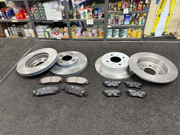 FOR HONDA CRX 1.6 DRILLED GROOVED BRAKE DISC & PADS FRONT  REAR