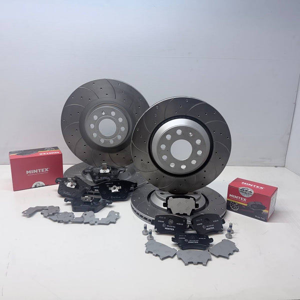 VW GOLF R MK6 BRAKE DISC CROSS DRILLED GROOVED MINTEX BRAKE PAD FRONT REAR