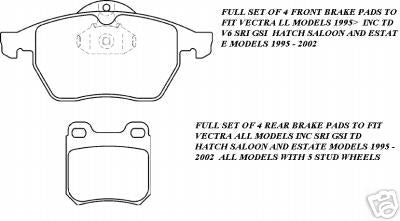 VAUXHALL VECTRA TD SRI GSI FRONT &REAR BRAKE PADS 5STUD