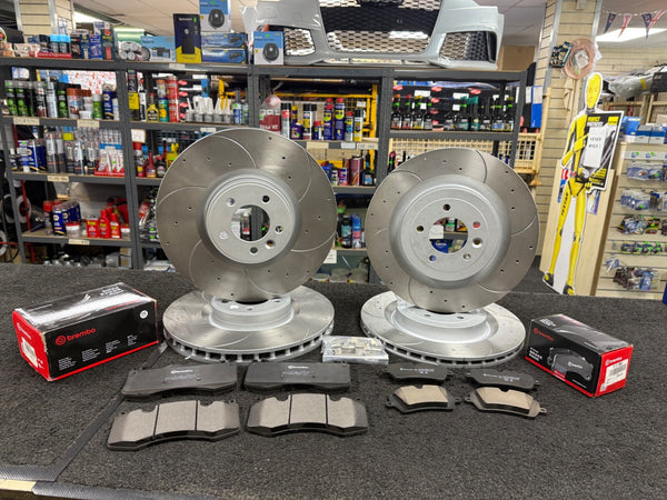 FOR LAND ROVER RANG ROVER SVR DRILLED GROOVED DISCS BREMBO PADS