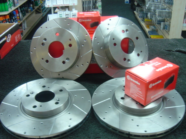FOR  CIVIC 2.0 TYPE R EP3  BRAKE DISC BREMBO CROSS DRILLED GROOVED BRAKE PADS