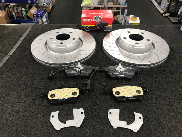 AUDI A6 2.0TDi C6 4F CROSS DRILLED GROOVED BRAKE DISCS BRAKE PADS FRONT 