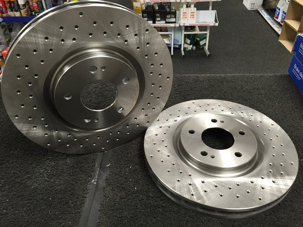 FOR MITSUBISHI LANCER EVOLUTION 5 6 7 8 CROSS DRILLED PRFRMANCE FRONT BRAKE DISC