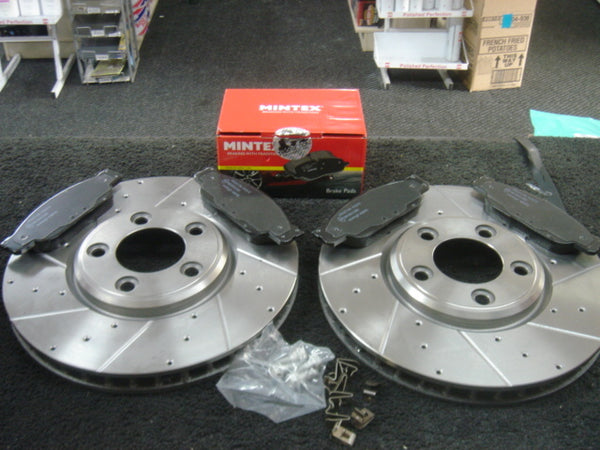 FOR JAGUAR S TYPE BRAKE DISC CROSS DRILLED GROOVED MINTEX BRAKE PAD FRONT 300MM