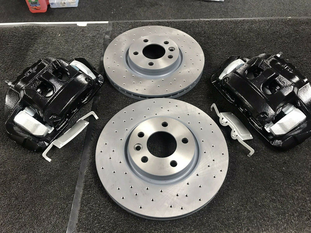 VW TRANSPORTER PERFORMANCE DRILLED GROOVED BRAKE DISC CALIPER KIT 340mm BLACK