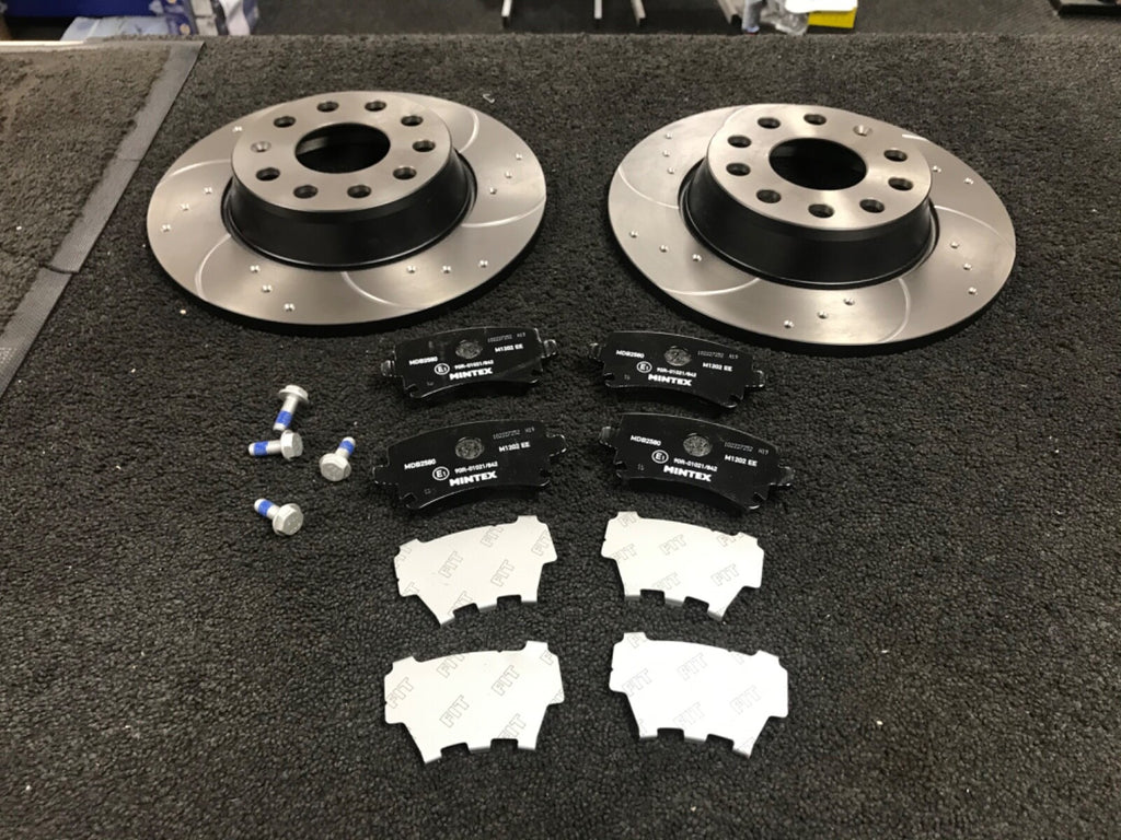 VW GOLF MK6 GTD TDI 6 SPEED BRAKE DISC CROSS DRILLED GROOVED BRAKE PAD REAR