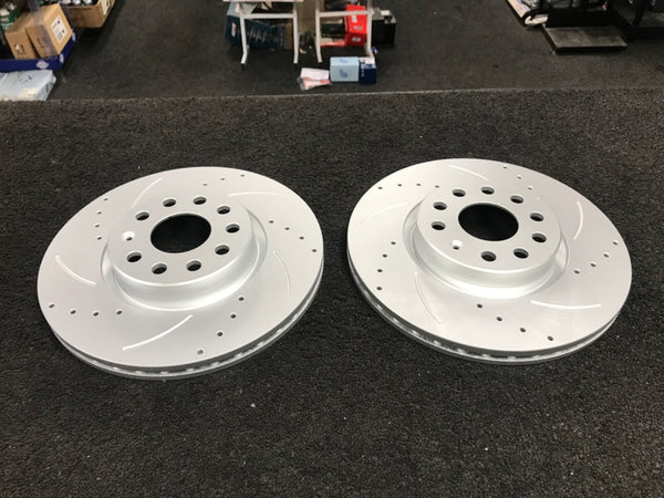 AUDI A3 Q3 GOLF OCTAVIA SUPERB BRAKE DISC DRILLED GROOVED FRONT PAIR 312mm COTED