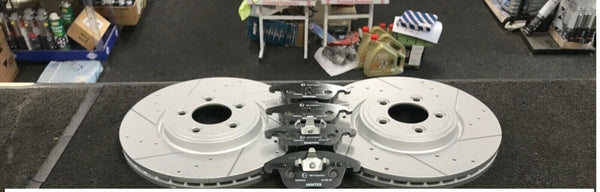 FOR F TYPE 3.0V6S XF XJ CROSS DRILLED GROOVED BRAKE DISC MINTEX PAD  355mm
