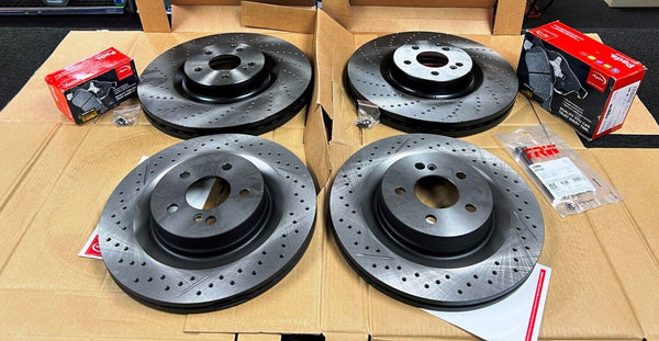 FOR MERCEDES C63 6.2 AMG C204 W204 S204 FRONT REAR DRILLED BRAKE DISCS AND PADS