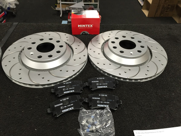 VW GOLF MK5 R32 GOLF 6 MK6 BRAKE DISC DRILLED GROOVED BEMBO PADS REAR