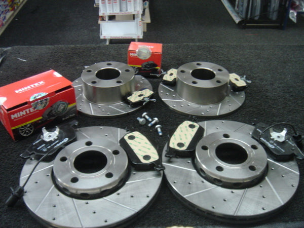 FOR LEON TDI FR TECHNOLOGY MK3 BRAKE DISC FRONT REAR DRILLED GROOVED MINTEX PADS