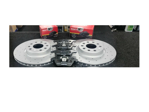 FOR AUDI A3 2.0TDI SPORTBACK QUATTRO CROSS DRILLED BRAKE DISC MINTEX  PAD FRONT