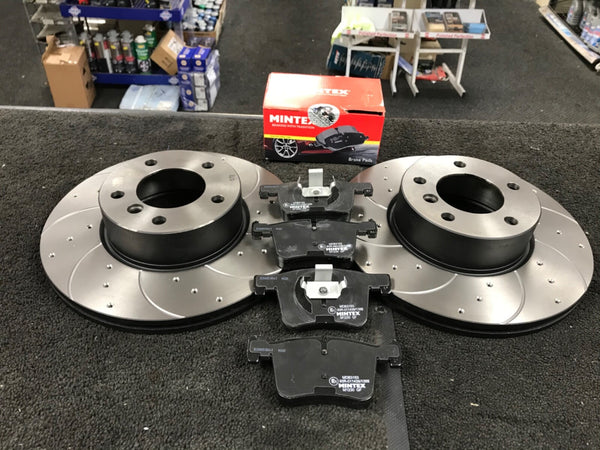 FOR BMW 320D 420D M SPORT BRAKES DRILLED GROOVED FRONT DISCS MINTEX PADS 340MM
