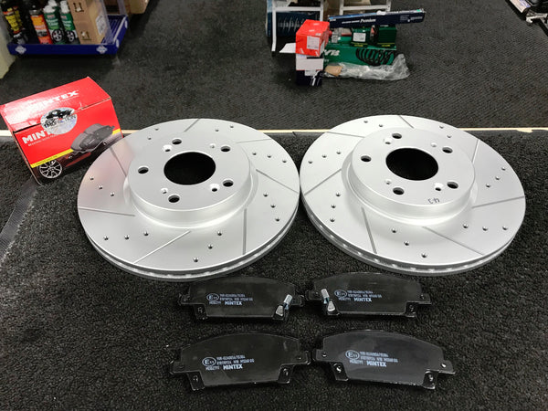 FOR HONDA CIVIC 2.2-i-CTDi DRILLED GROOVED BRAKE DISC MINTEX BRAKE PAD FRONT  
