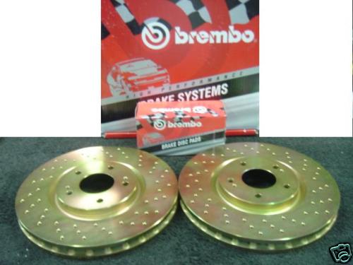 SUBARU IMPREZA WRX STI 01-04 BREMBO DRILLED BRAKE DISC BREMBO PAD REAR