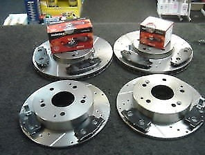 FOR HONDA CIVIC TYPE R 2.0 EP3 CROSS DRILLED GROOVED BRAKE DISC & MINTEX PADS 