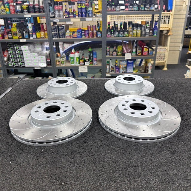 VW GOLF MK7 1.5TSi R-LINE EVO DRILLED GROOVED BRAKE DISCS PADS FRONT REAR SET