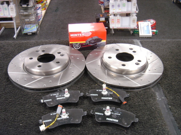 FOR C180K C200K C220 W203 BRAKE DISC CROSS DRILLED GROOVED MINTEX PAD FRONT