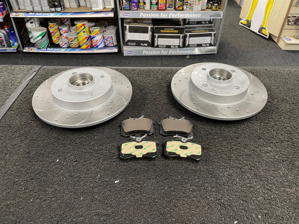 FOR  208 THP GTI SPORT (MK1 FL (IA))  REAR BRAKE DISCS PADS DRILLED GROOVED