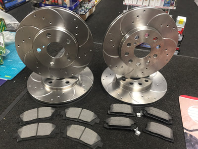 FOR MR2 MK2 92-2000 FRONT REAR BRAKE DISC DRILLED GROOVED BRAKE DISC PAD