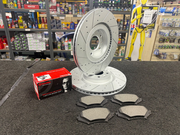 FOR MAZDA RX8 DRILLED GROOVED BRAKE DISCS BREMBO PADS FRONT