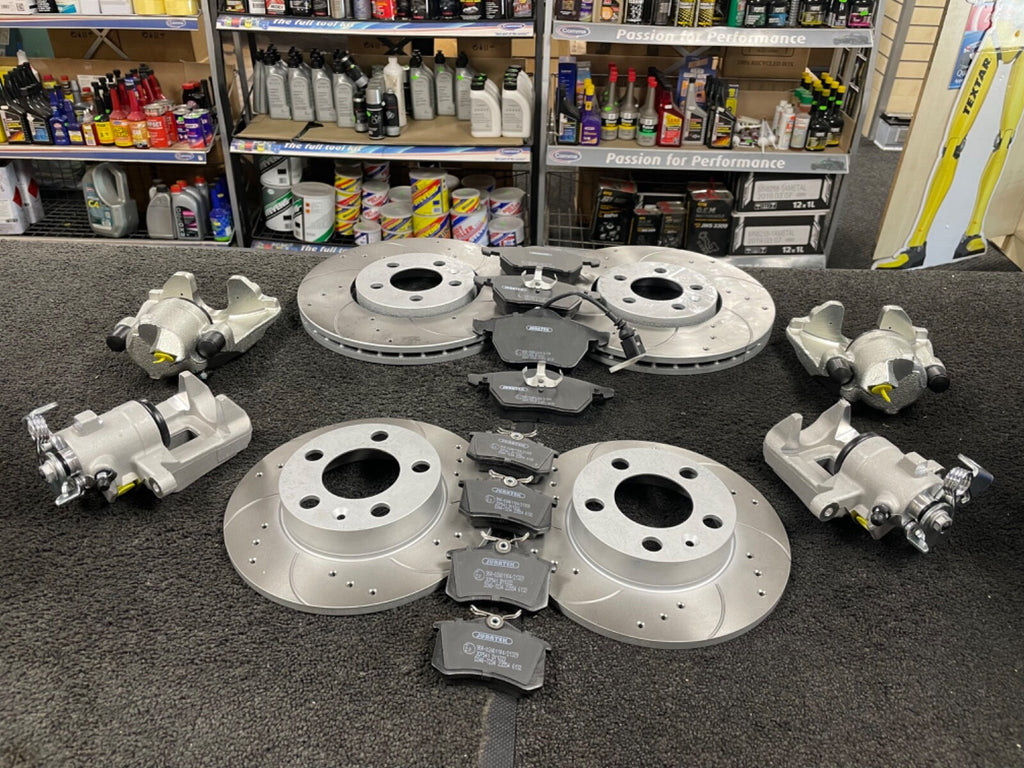 FOR GOLF GT TDI MK4 DRILLED GROOVED DISCS PADS CALIPERS FRONT AND REAR