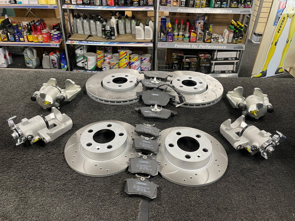 FOR GOLF GT TDI MK4 DRILLED GROOVED DISCS PADS CALIPERS FRONT AND REAR