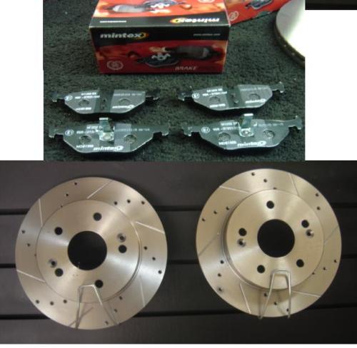 BMW 318CI E46 REAR DRILLED GROOVED BRAKE DISC & PADS 