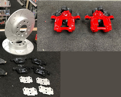 FOR TT VW GOLF MK7 AUDI A3 REAR DRILLED GROOVED DISCS PADS RED CALIPERS 272MM