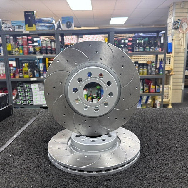 VW GOLF MK7 1.5TSi R-LINE EVO DRILLED GROOVED BRAKE DISCS PADS FRONT REAR SET