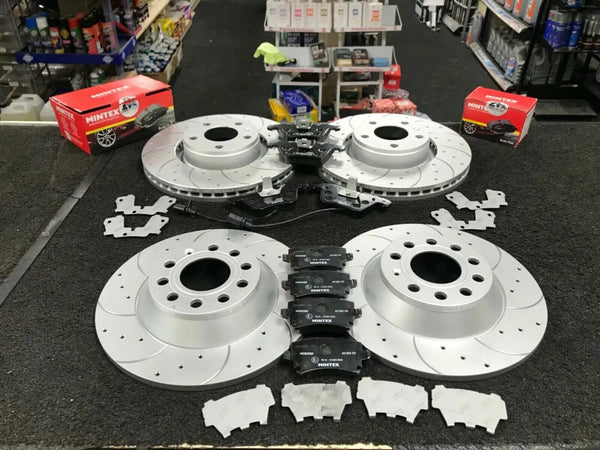 A6 AVANT TDI QUATTRO S LINE  BRAKE DISCS CROSS DRILLED GROOVED FRONT REAR PADS