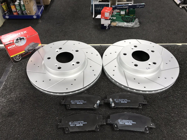 FOR HONDA CIVIC 1.8 mk8 VTEC DRILLED GROOVED BRAKE DISC MINTEX PAD FRONT