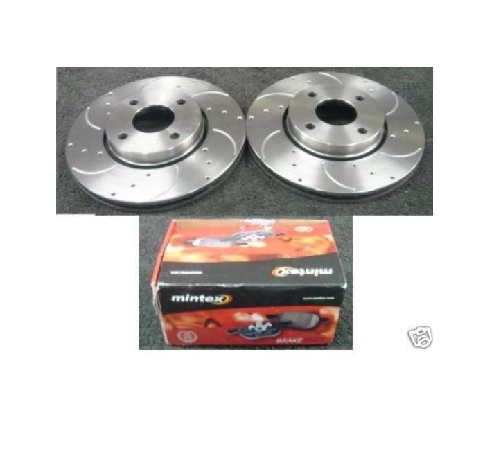 FORD MONDEO GHIA 2.5 V6  ST24 ST200 BRAKE DISC DRILLED GROOVED MINTEX PAD FRONT