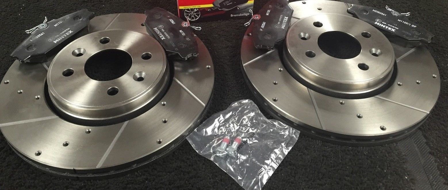 RENAULT CLIO SPORT 172 182 BRAKE DISC DRILLED GROOVED MINTEX PADS FRONT