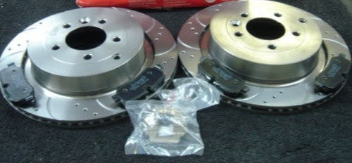 RANGE ROVER 4.2 SUPERCHARGE BRAKE DISC CROSS DRILLED GROOVED MINTEX PAD REAR 