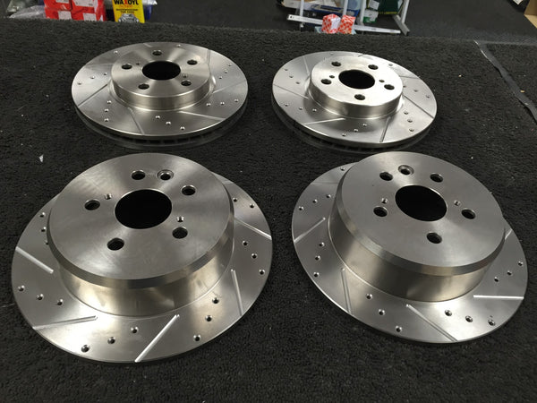 FOR CELICA 1.8 VVTI 140BHP 2002-2006 DRILLED GROOVED BRAKE DISC FRONT REARS