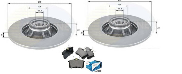 PEUGEOT 308 07-15 REAR BRAKE DISCS & PADS WITH WHEEL BEARINGS & ABS RINGS FITTED
