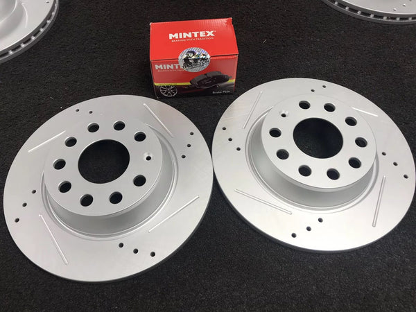 AUDI A3 Q3 GOLF OCTAVIA SUPERB BRAKE DISC DRILLED GROOVED REAR BRAKE PADS 282MM