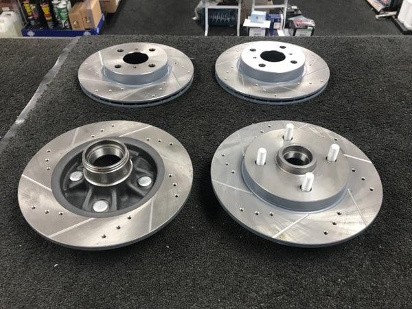 FOR GLANZA EP91 EP82 DRILLED CROSS GROOVED BRAKE DISCS FRONT REAR NO ABS 