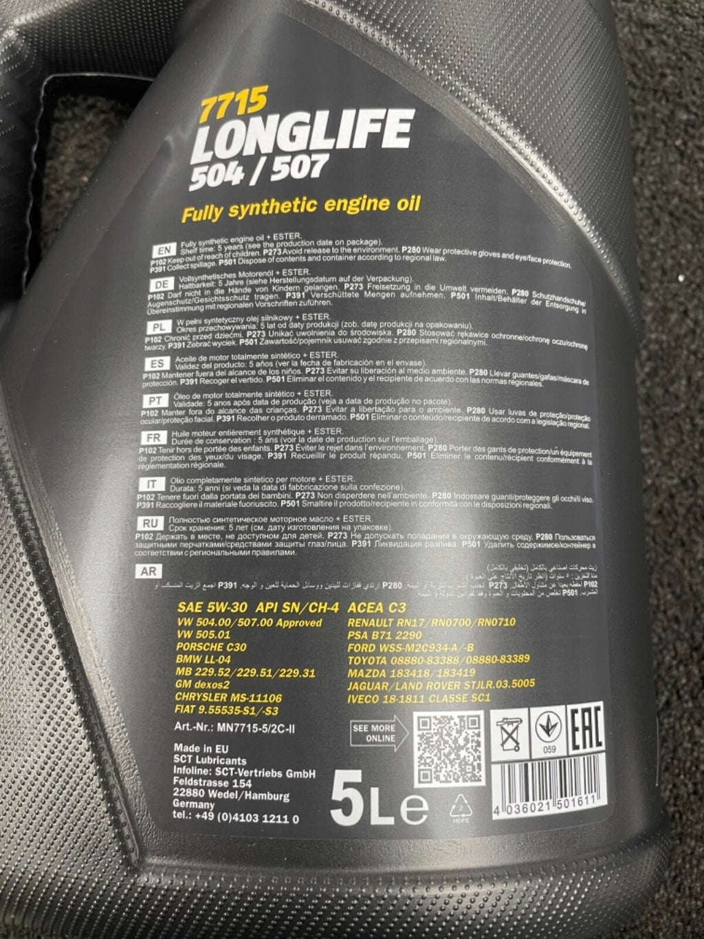 6 lit Fully Synthetic Engine Oil Longlife 3 5w30 LL-04 AUDI VW Bmw 504/507 C3 