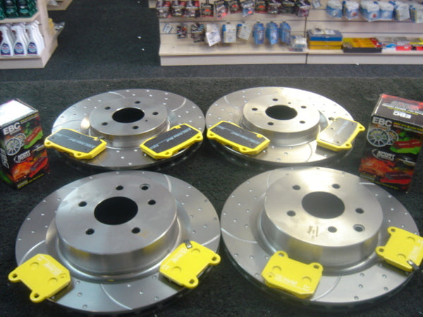 FOR NISSAN 350Z BRAKE DISC PERFORMANCE DIMPLED GROOVED BRAKE PADS FRONT REAR
