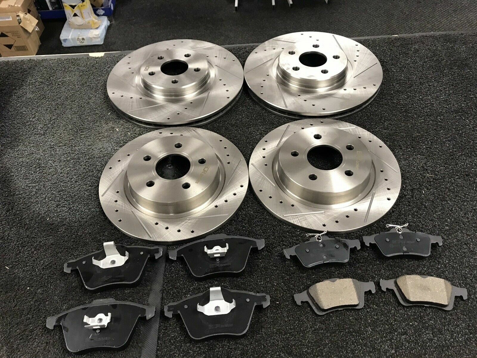 TRANSIT 350 TREND SHR P/V MK8 FRONT REARCROSS DRILLED GROOVED BRAKE DISCS PADS