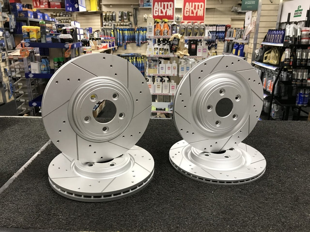 FOR JAGUAR XE 200 240BHP  CROSS DRILLED GROOVED BRAKE DISCS  326MM FRONT REAR