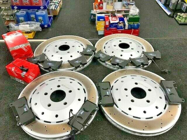 FOR AUDI R8 CROSS DRILLED 2 PIECE BRAKE DISC APEC BRAKE PAD FRONT REAR 365/356mm