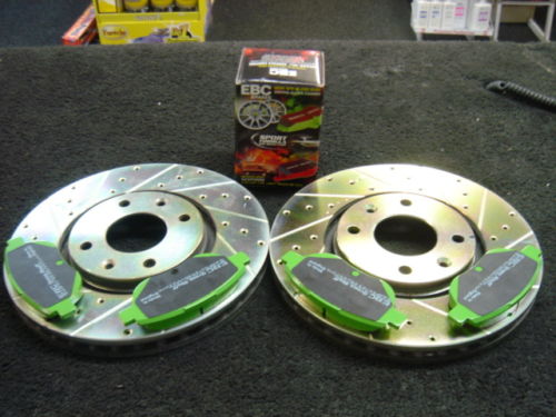 PEUGEOT 206 GTI 180bhp BRAKE DISC CROSS DRILLED GROOVED EBC GREEN STUFF PADS