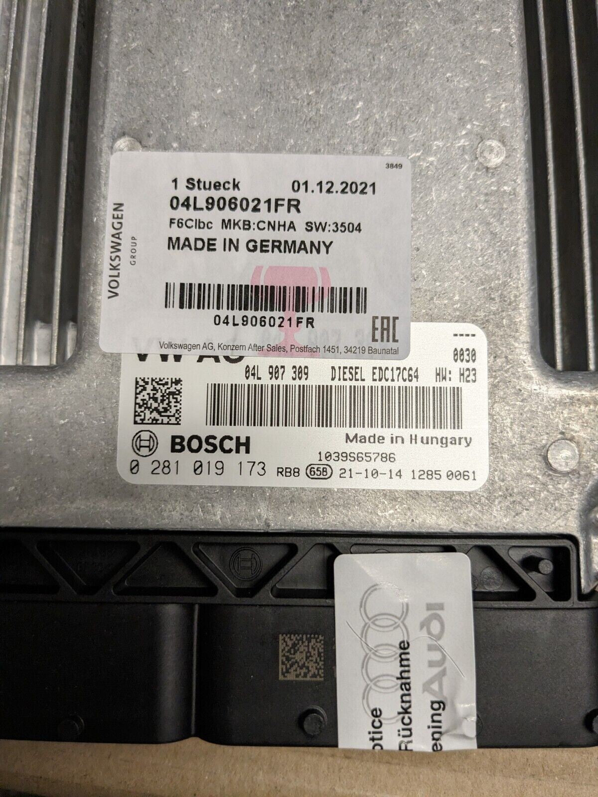 SKODA AUDI A6 2015 -2018 ECU BRAND NEW GENUINE04L906021FR 4 CYLINDER DIESEL