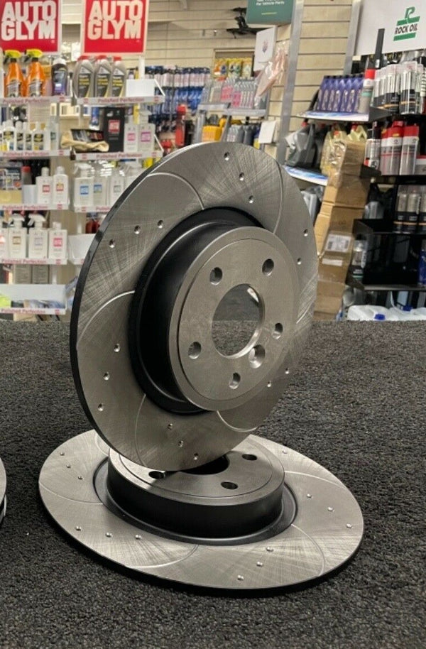 FOR JAGUAR XF R-SPORT  REAR DRILLED GROOVED BRAKE DISCS 