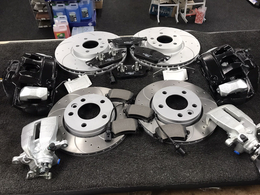 VW TRANSPORTER BRAKE DISC PAD DRILLED GROOVED FRONT BIG BRAKE CALIPER KIT BLACK