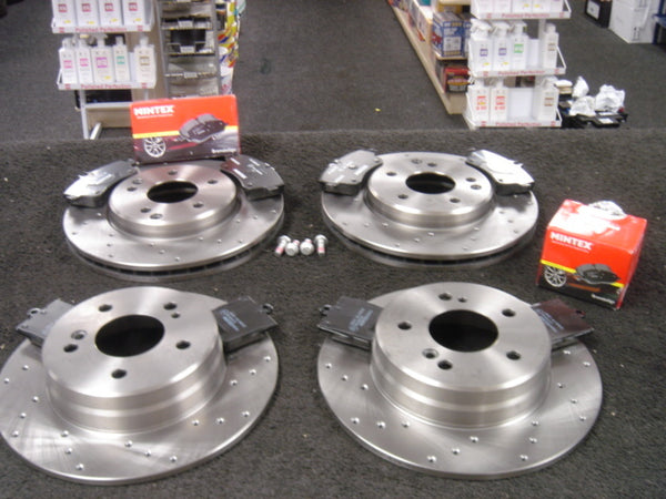 FOR C200 C220 C230 CDi W205 BRAKE DISC CROSS DRILLED MINTEX PAD FRONT REAR
